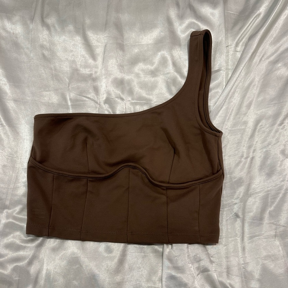 forever 21 brown asymmetrical cropped tank with under bust corset details
